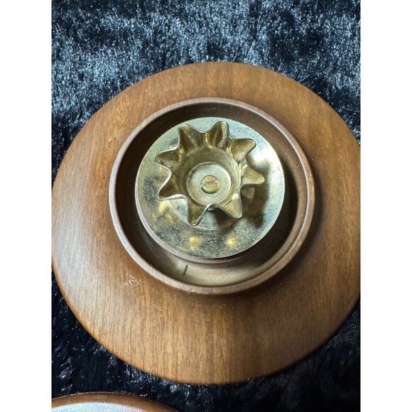 Vintage David Douglas Wooden & Brass Candle Holders - Set Of 2 - Picture 3 of 7